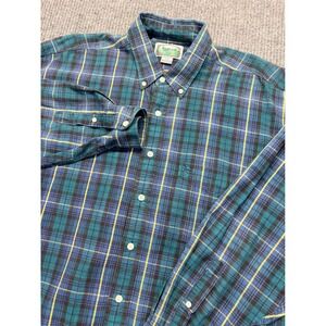 Siegfried Mens Green Blue Yellow Plaid Button Down Shirt Large Cotton